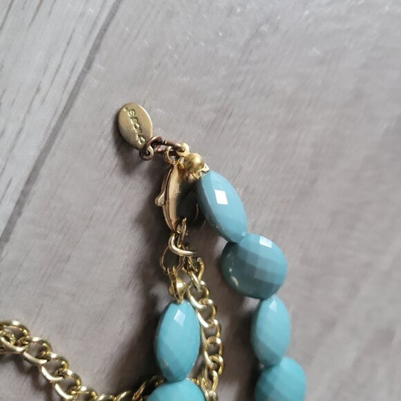 Chicos Beaded Turquoise & Aquamarine Necklace With Gold Tone Chain & Clasp - Picture 5 of 5